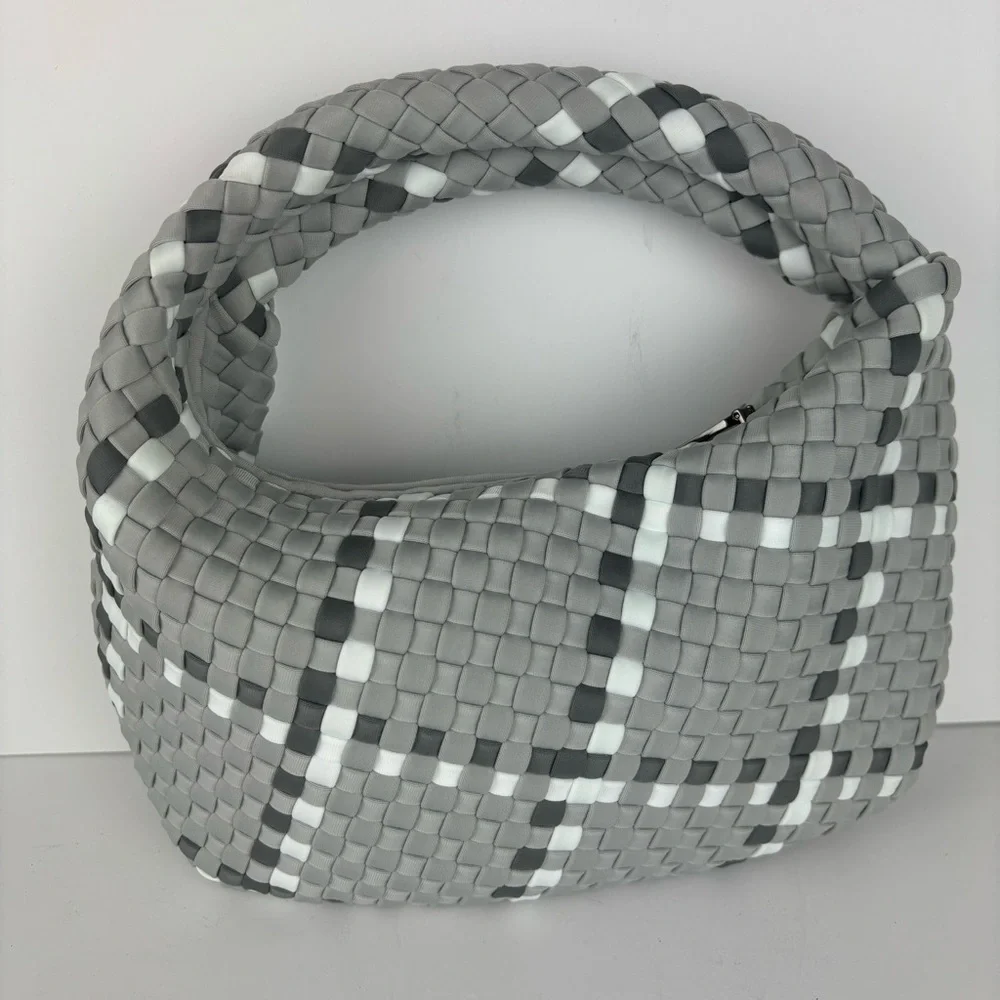 Haute Shores/Carrie Aspen-Mini Woven Hobo Bag in Grey-EUC